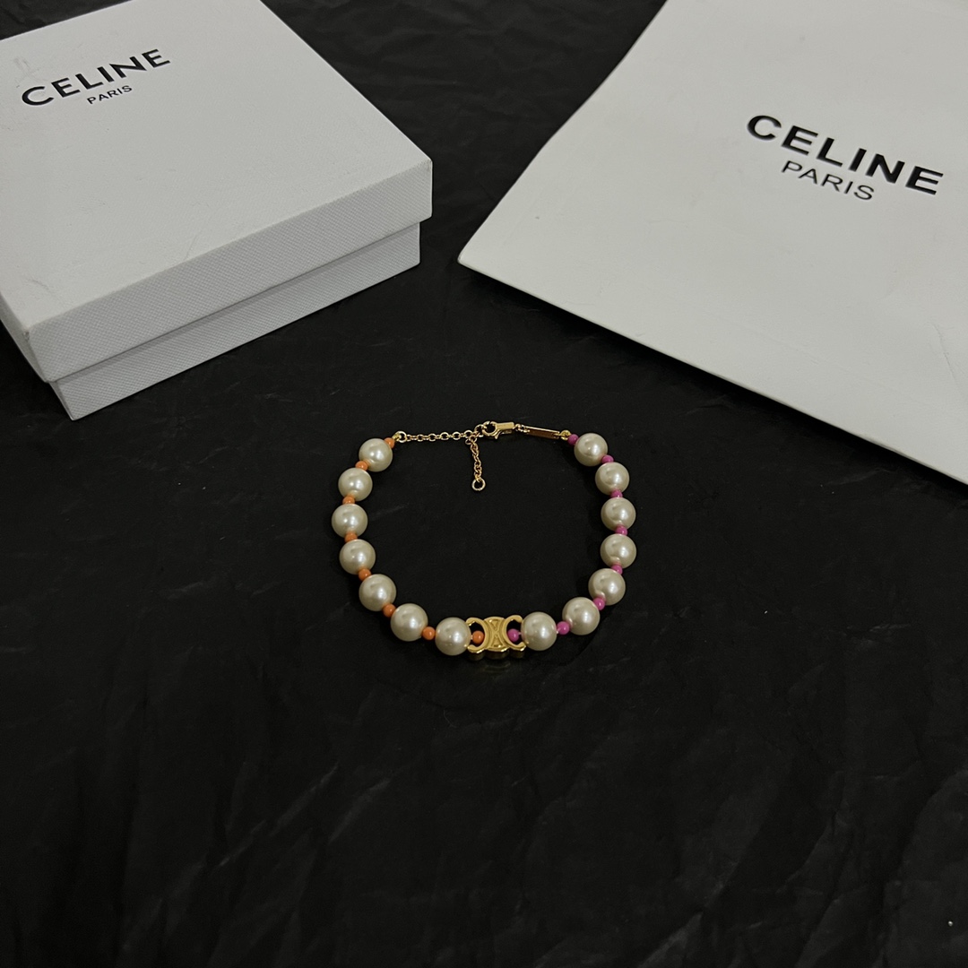 Celine Plage Pearl Bracelet In Brass With Gold Finish And Resin - EUR FASHION