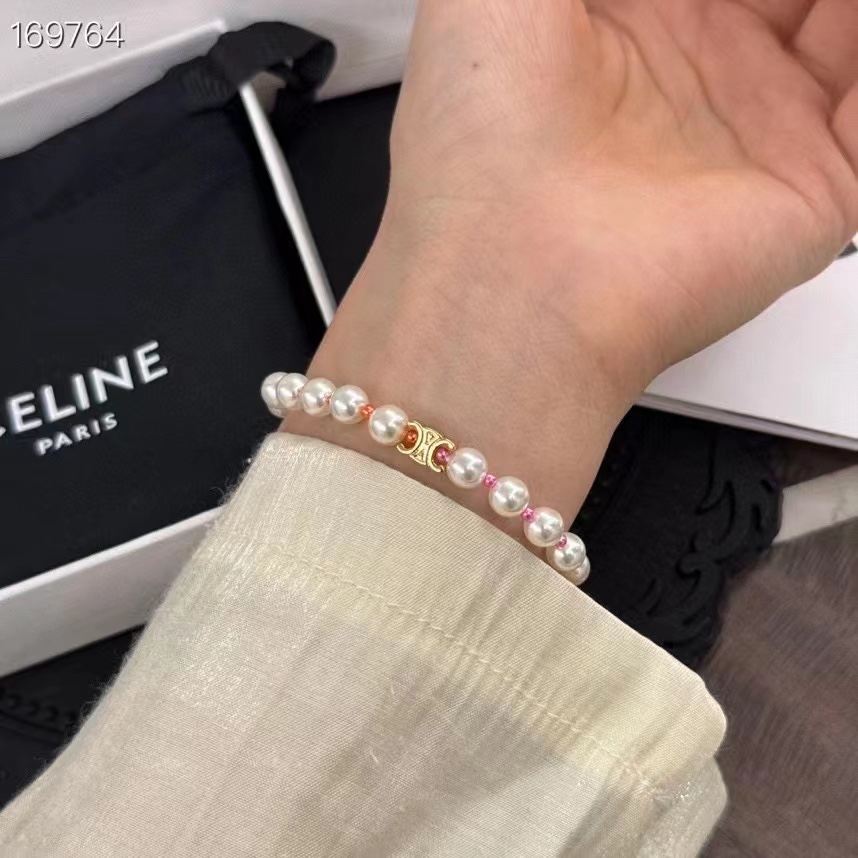 Celine Plage Pearl Bracelet In Brass With Gold Finish And Resin - EUR FASHION