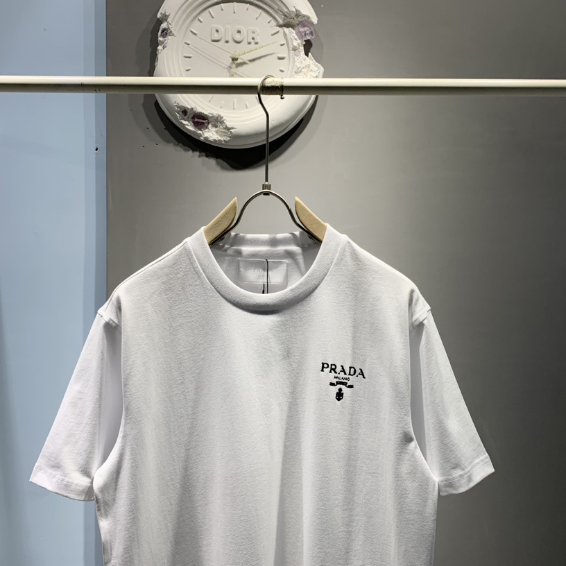 Prada Cotton T-Shirt With Re-Nylon Details - EUR FASHION