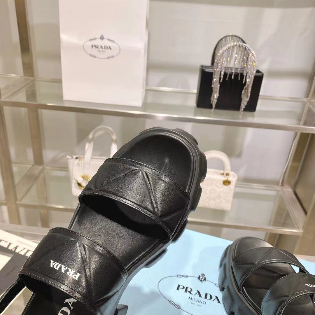 Prada Monolith Leather Platform Sandals - EUR FASHION