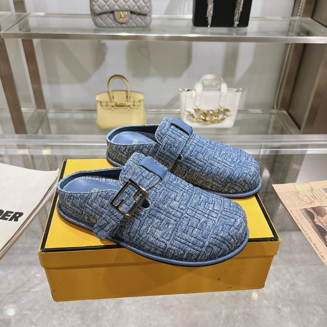 Fendi Feel Blue Denim Mules - EUR FASHION