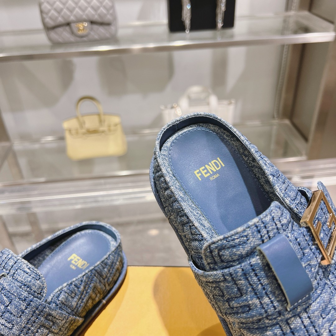 Fendi Feel Blue Denim Mules - EUR FASHION