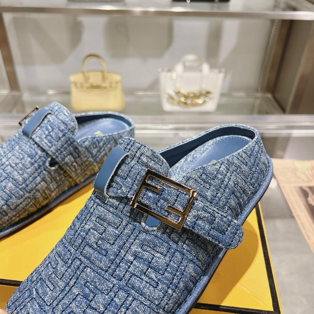 Fendi Feel Blue Denim Mules - EUR FASHION