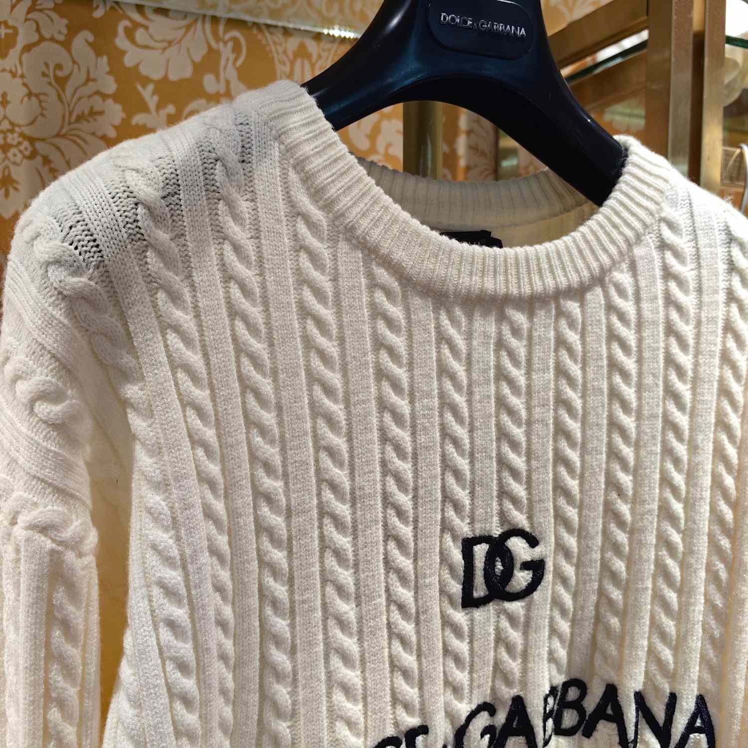 Dolce & Gabbana White Logo-embroidery Virgin Wool Jumper - EUR FASHION