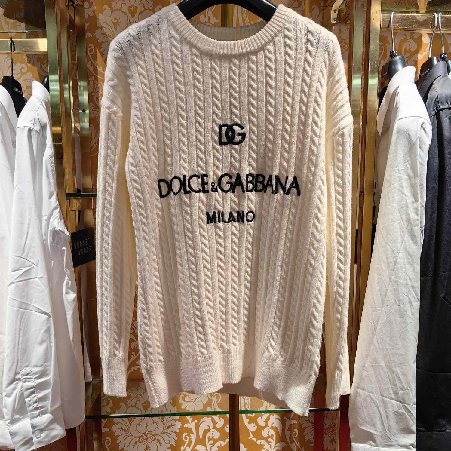 Dolce & Gabbana White Logo-embroidery Virgin Wool Jumper - EUR FASHION