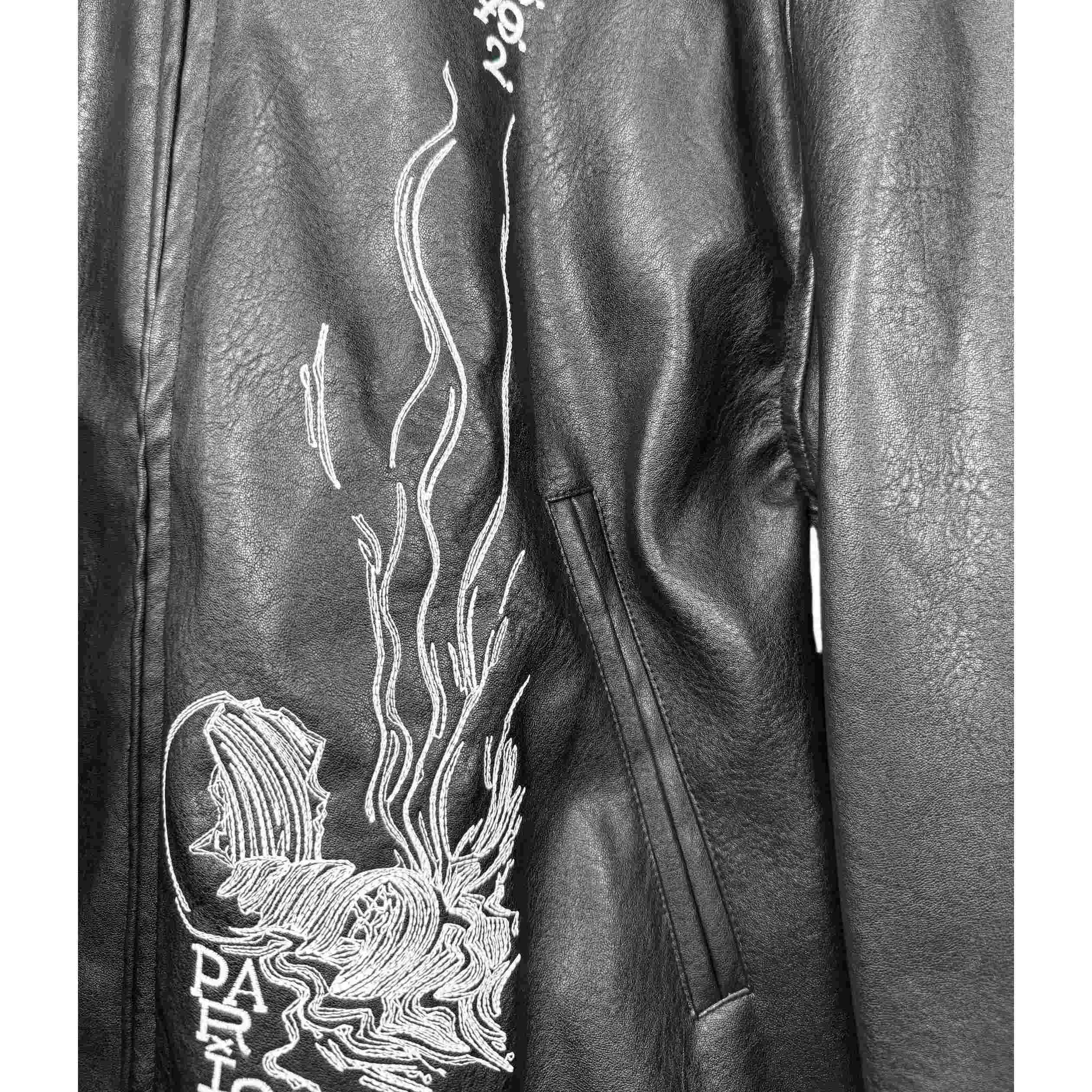 Enfants Riches Deprimes Black Mysterious Man Embroidered Leather Coat - EUR FASHION