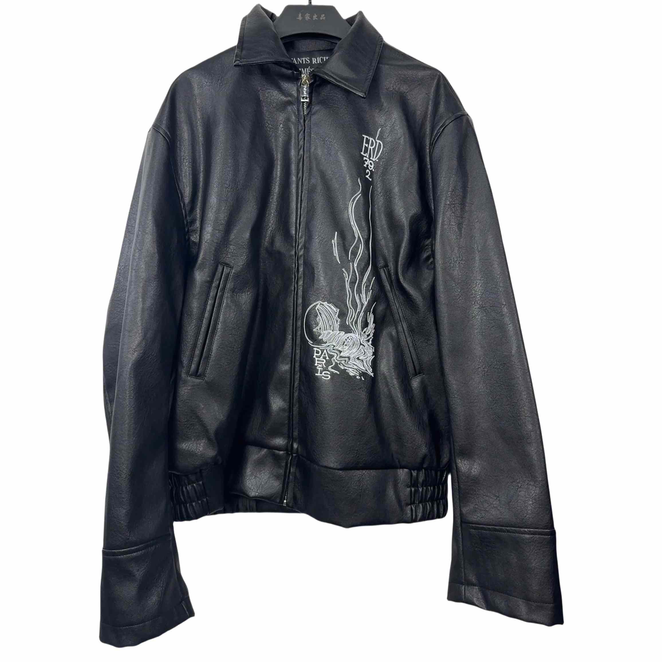 Enfants Riches Deprimes Black Mysterious Man Embroidered Leather Coat - EUR FASHION