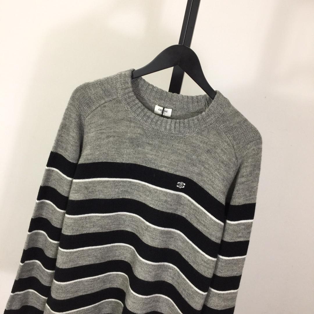 Celine Striped Triomphe Crew Neck Sweater In Wool - EUR FASHION