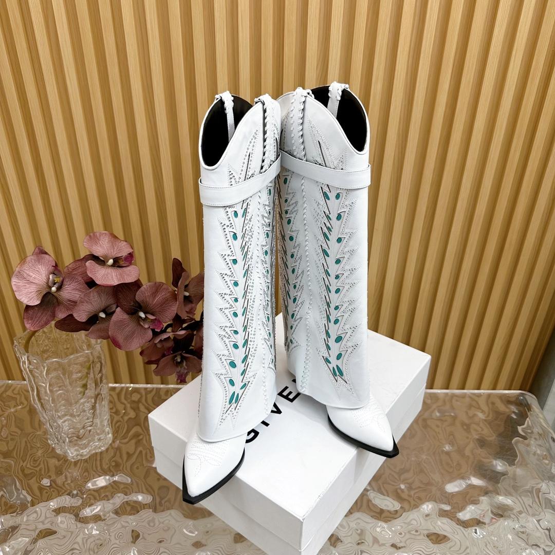 Givenchy Shark Lock Cowboy Boots In Leather With Strass - EUR FASHION