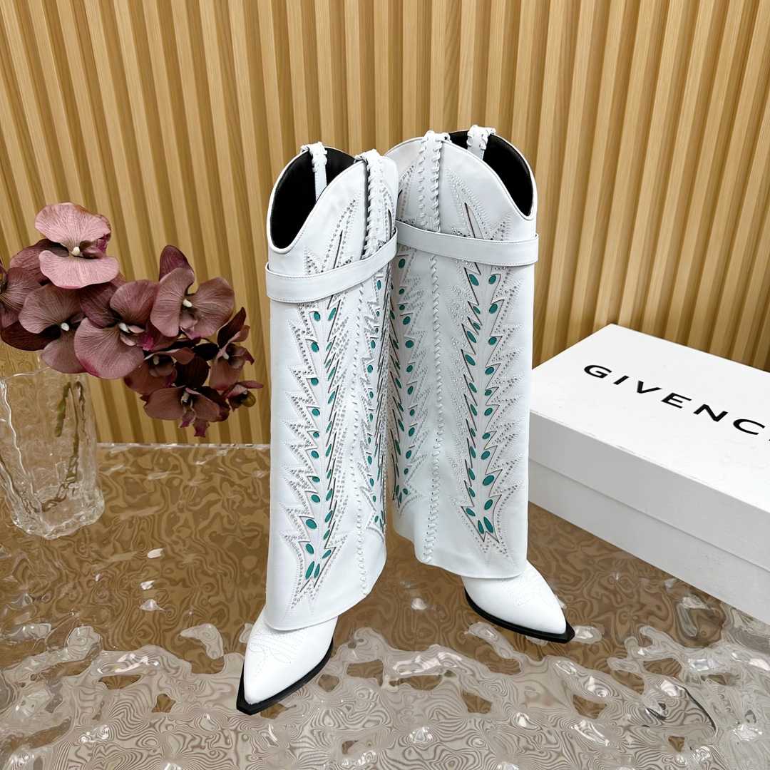 Givenchy Shark Lock Cowboy Boots In Leather With Strass - EUR FASHION