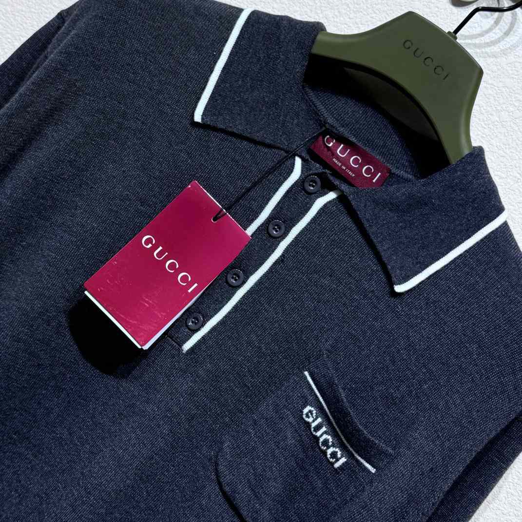 Gucci Knit Wool Long Sleeve Polo Top - EUR FASHION