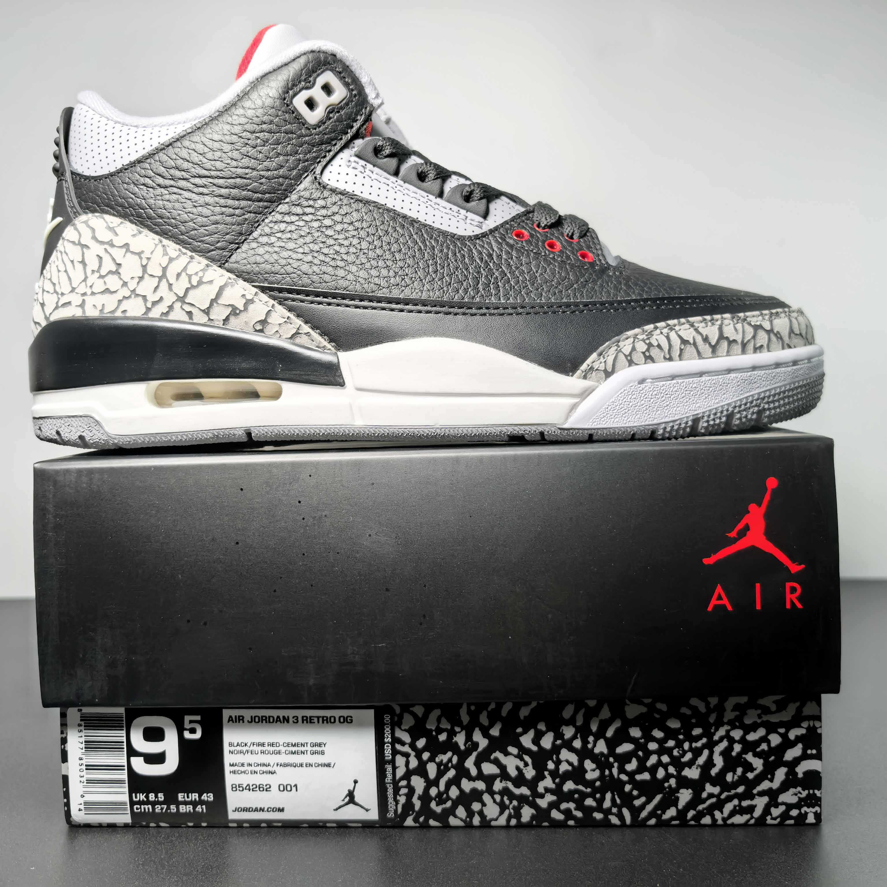 Air Jordan 3 OG “Black Cement Basketball Shoes     854262-001  - EUR FASHION