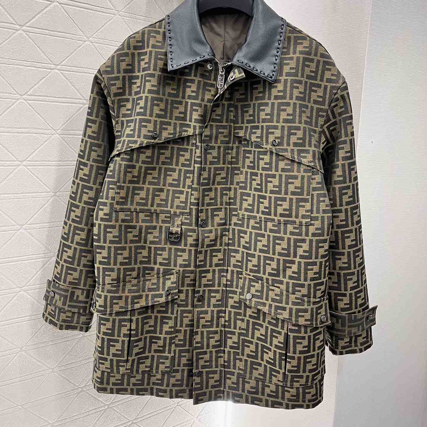 Fendi Brown Waxed FF Jacquard Blouson - EUR FASHION