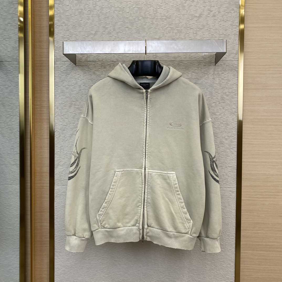 Balenciaga Y2K Zip-Up Hoodie Regular Fit In Light Beige - EUR FASHION