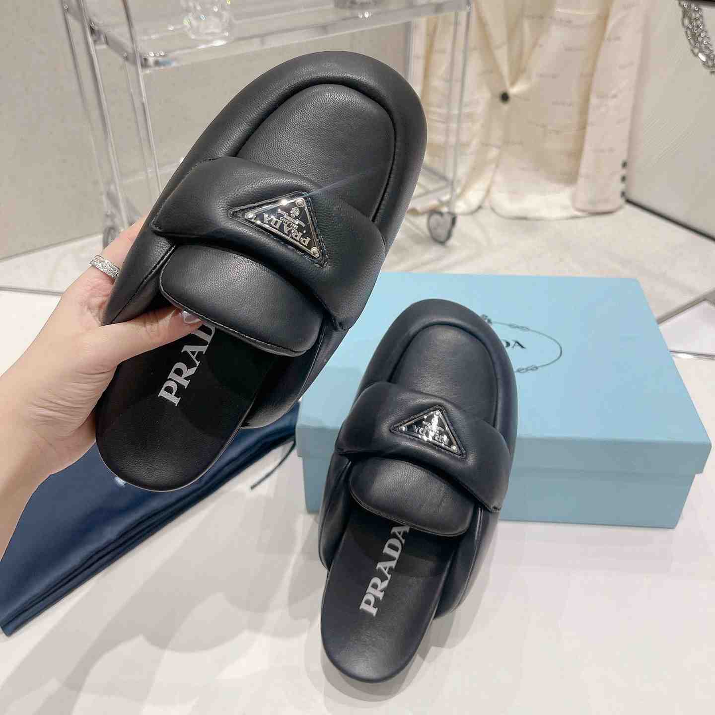 Prada Soft Padded Nappa Leather Sabots - EUR FASHION