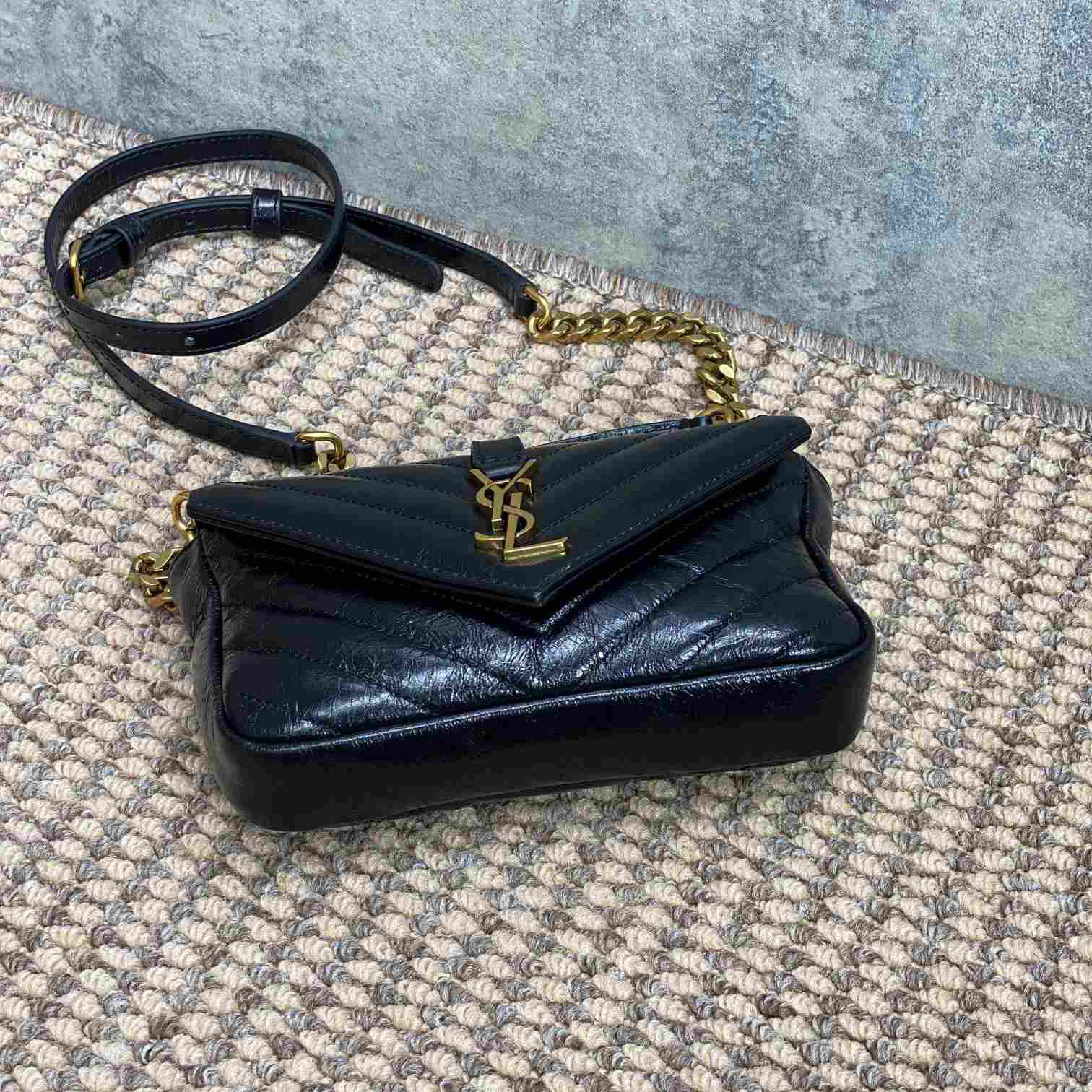 Saint Laurent College Mini Chain Bag In Shiny Crackled Leather - EUR FASHION