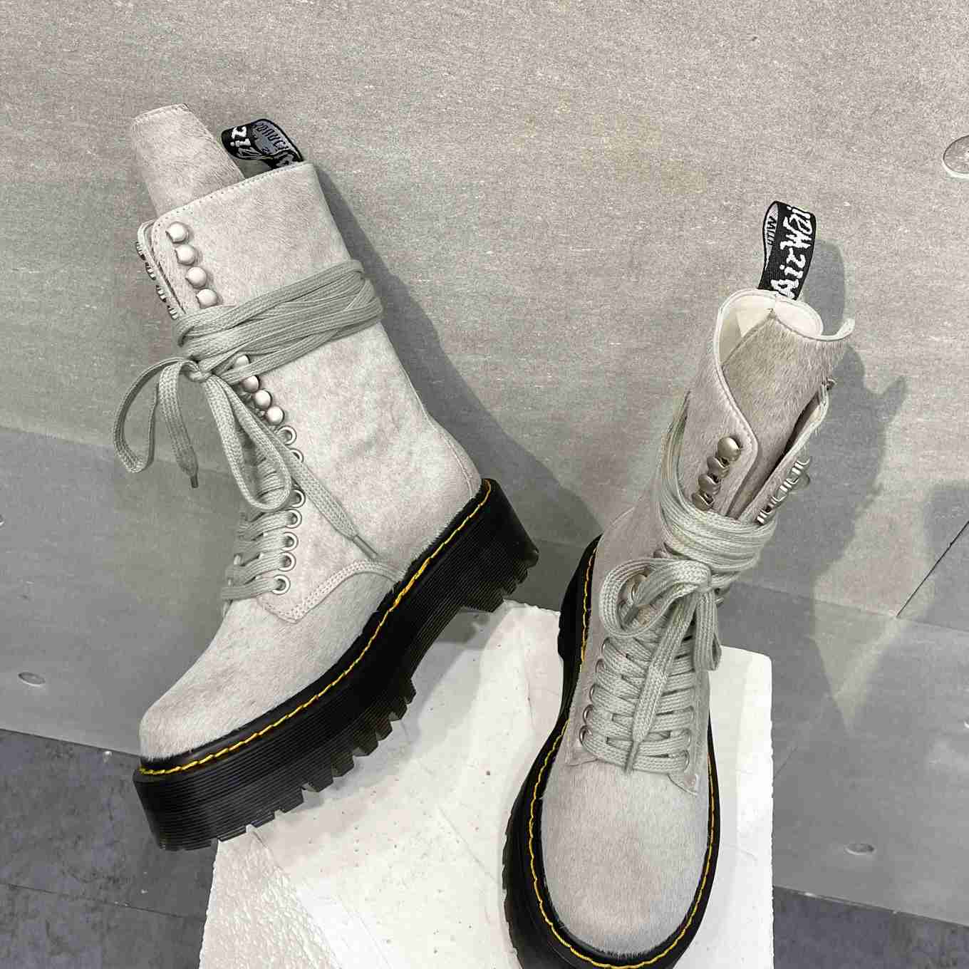 Rick Owens x Dr Martens Calf-hair Quad-sole Boots - EUR FASHION