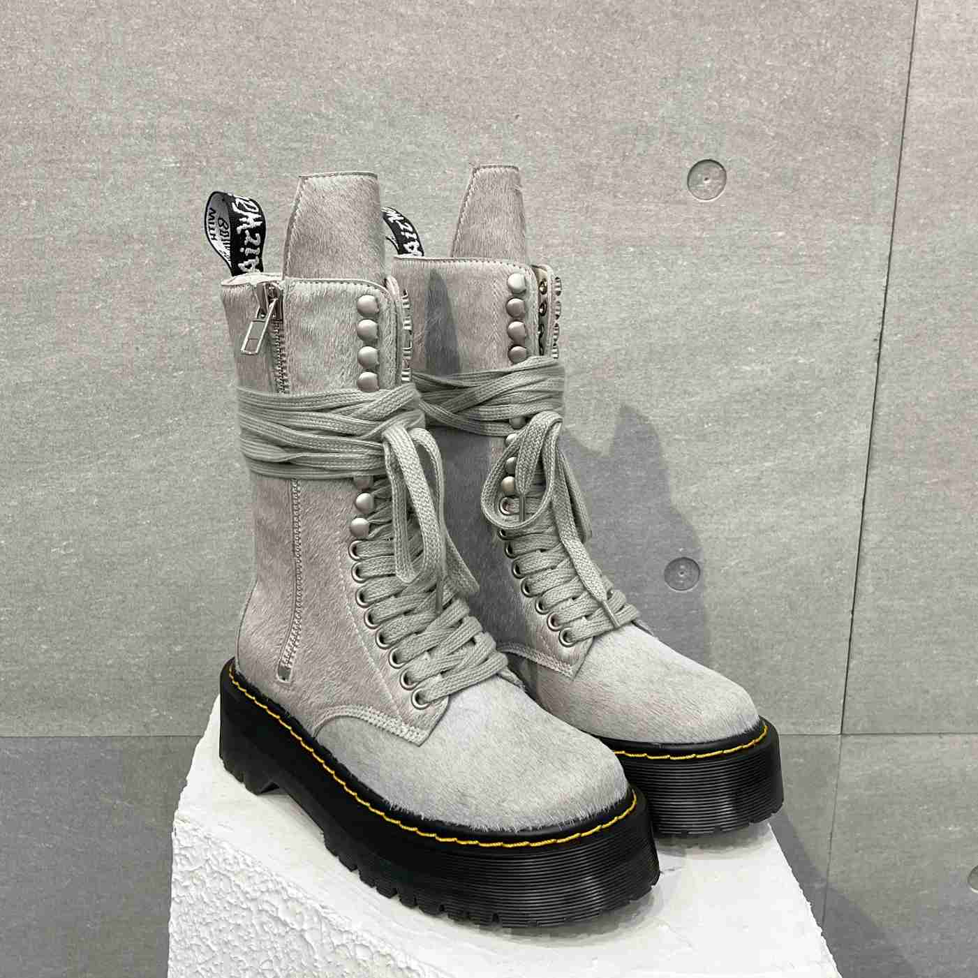 Rick Owens x Dr Martens Calf-hair Quad-sole Boots - EUR FASHION