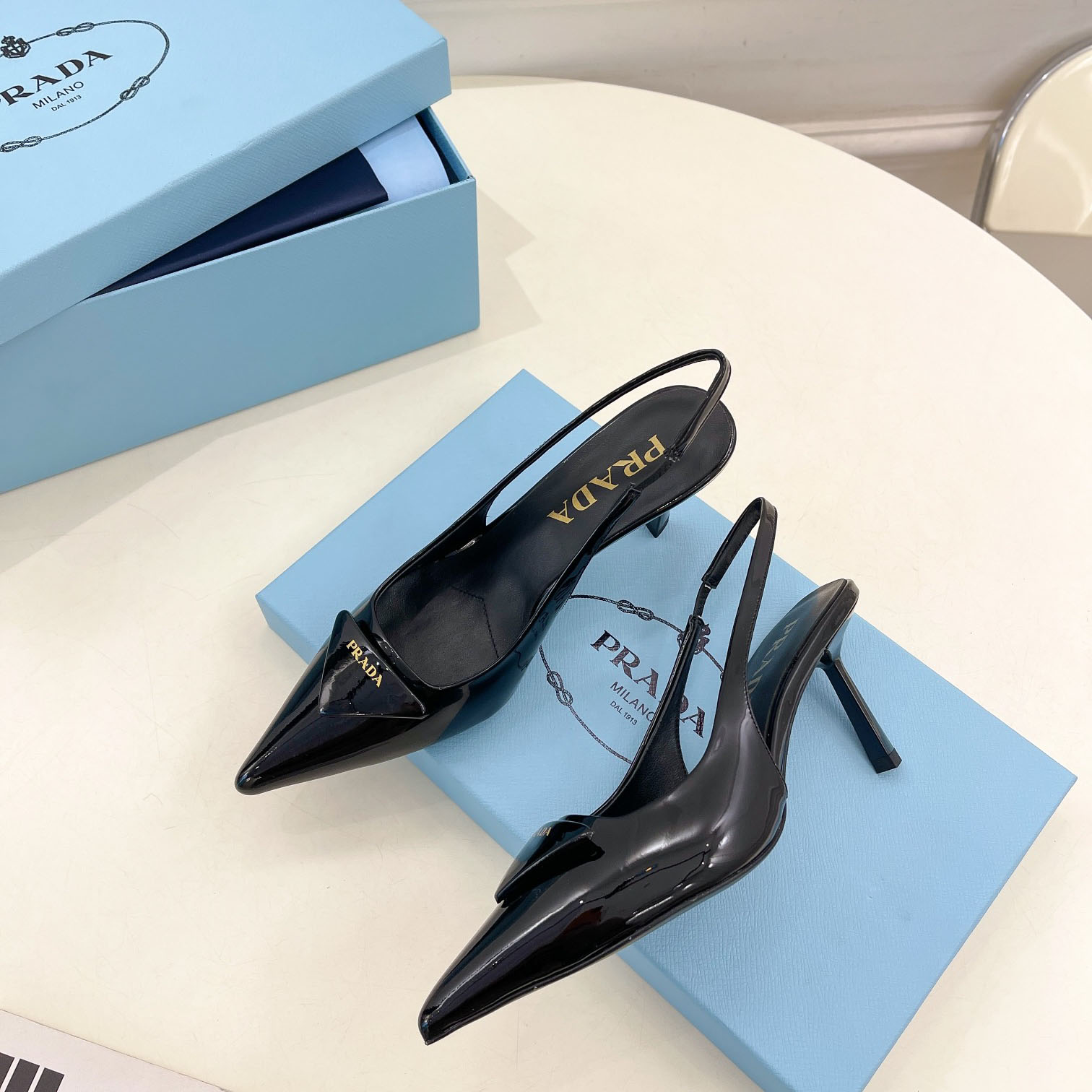 Prada 75m Patent Leather Slingback Pumps - EUR FASHION