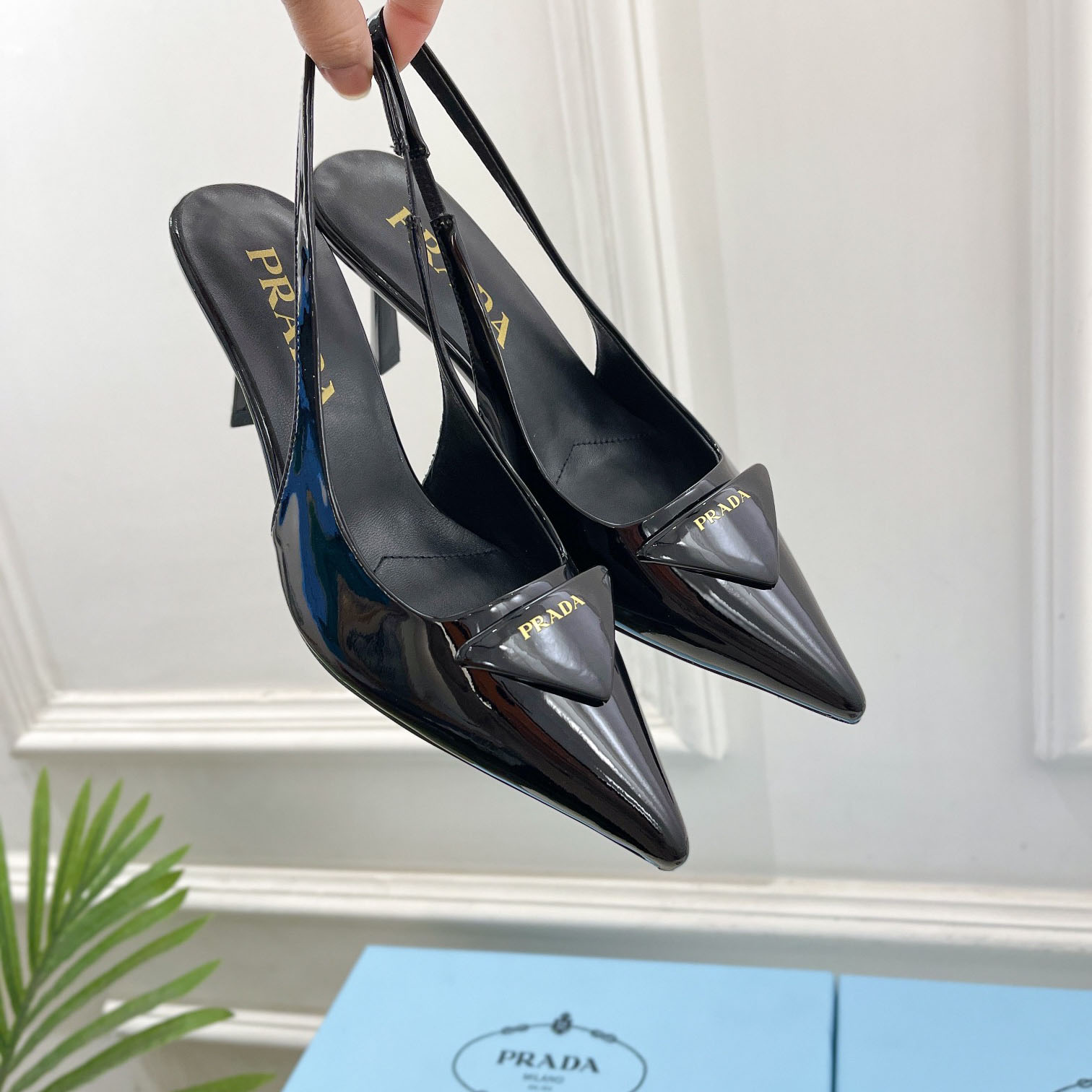 Prada 75m Patent Leather Slingback Pumps - EUR FASHION