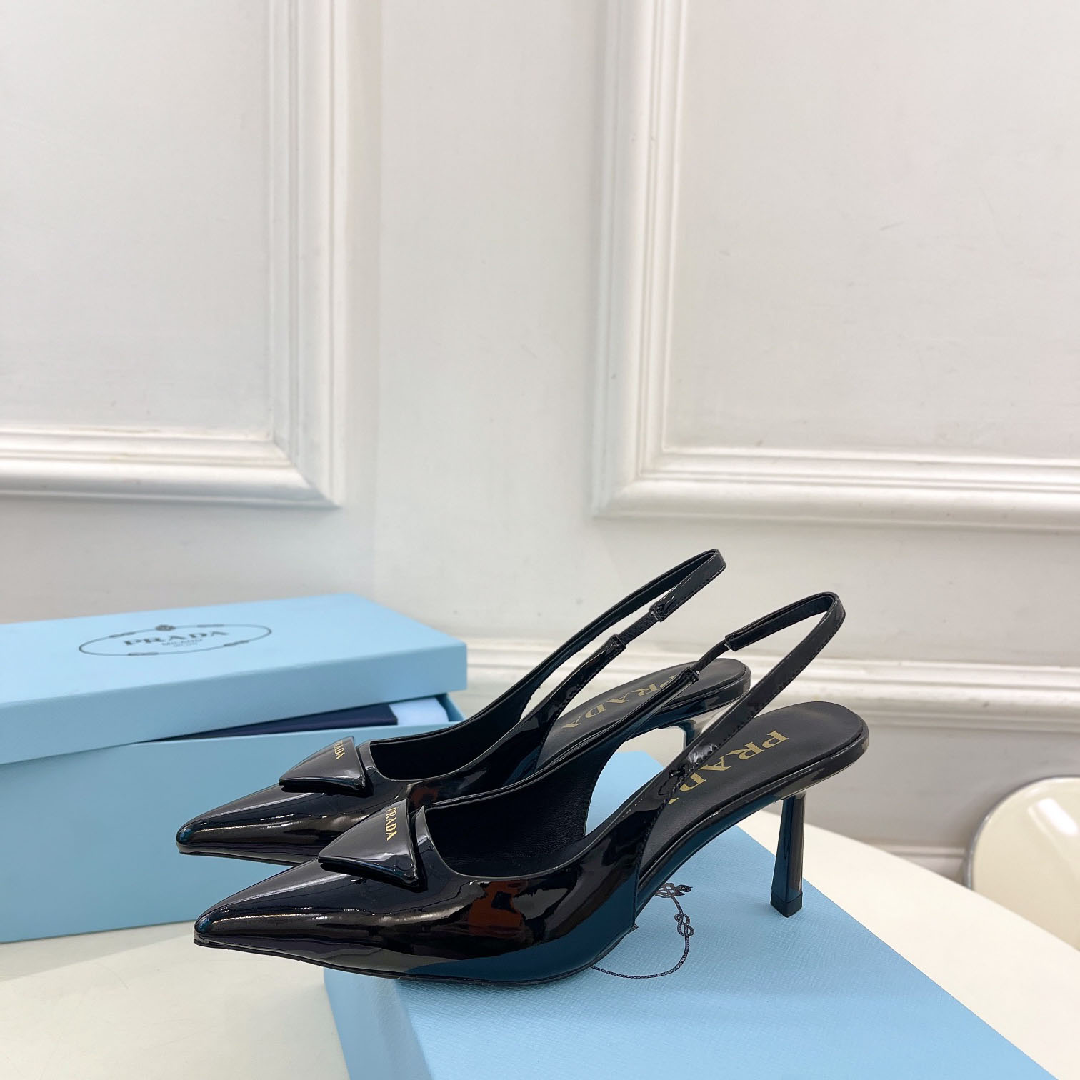 Prada 75m Patent Leather Slingback Pumps - EUR FASHION