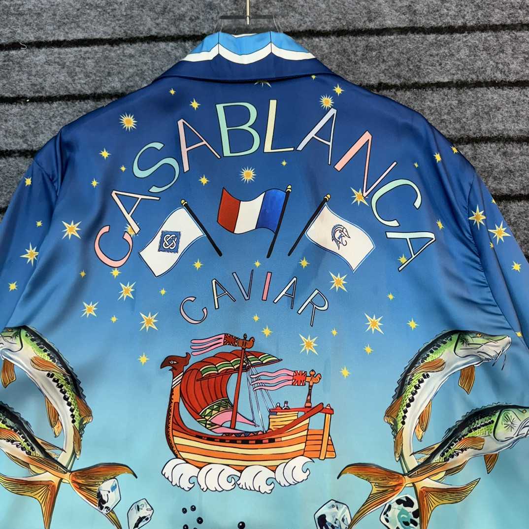 Casablanca x Caviar Kaspia Caviar Club Cuban Collar Silk Shirts - EUR FASHION