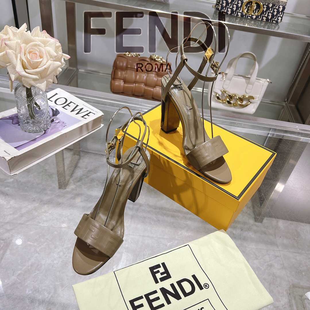 Fendi Delfina Green FF Nappa Leather High-heeled Sandals - EUR FASHION