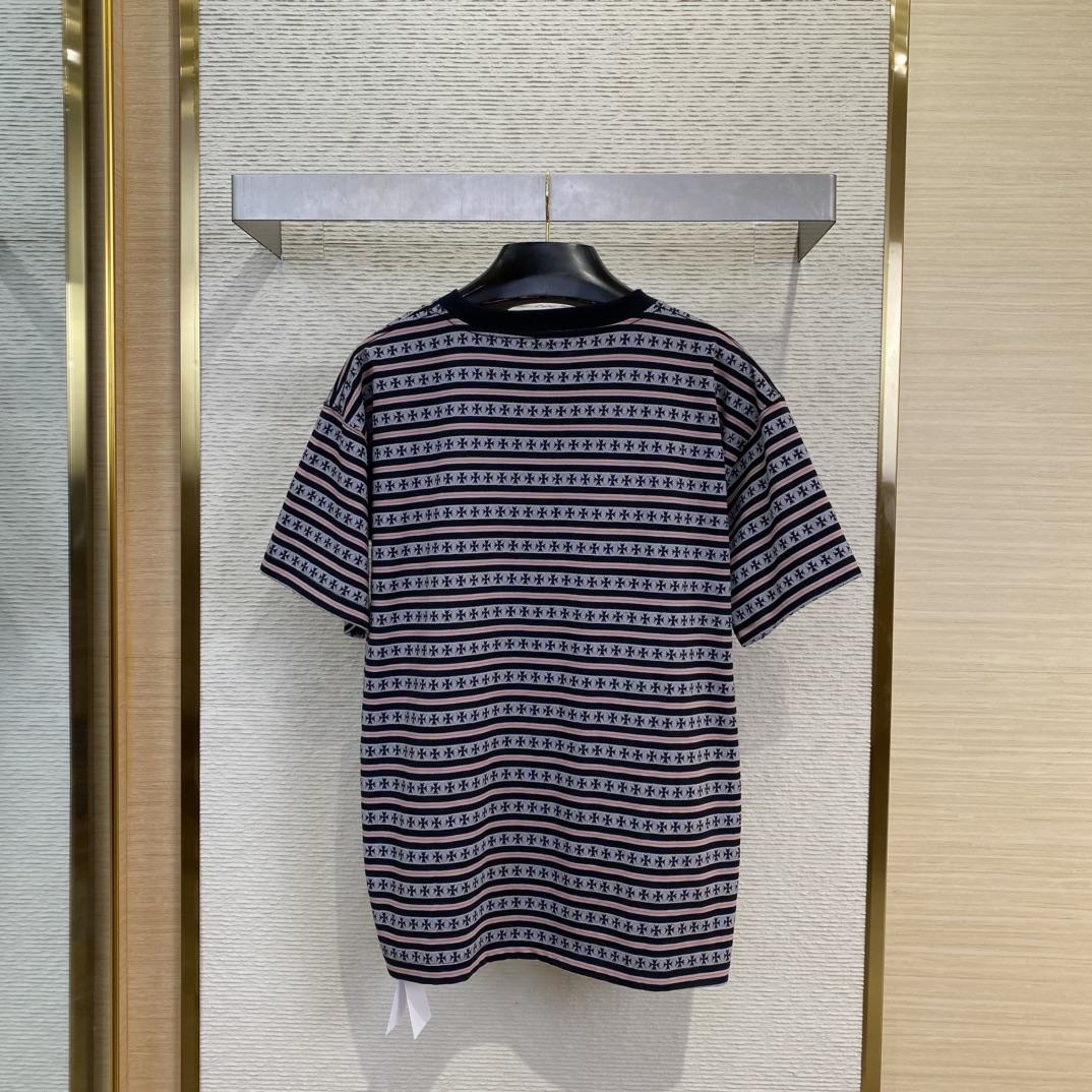 Chrome Hearts Script Logo Stripe Short Sleeve Tee - EUR FASHION