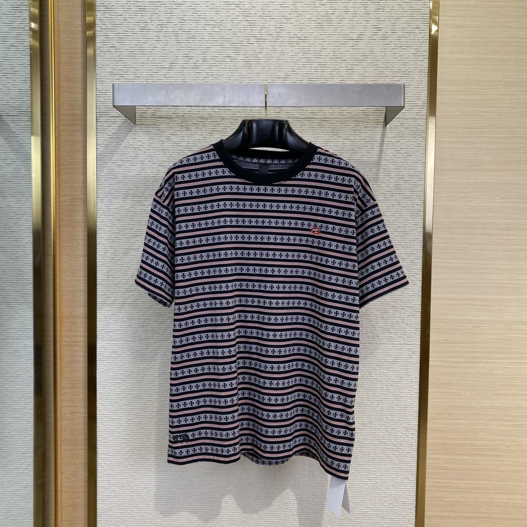 Chrome Hearts Script Logo Stripe Short Sleeve Tee - EUR FASHION