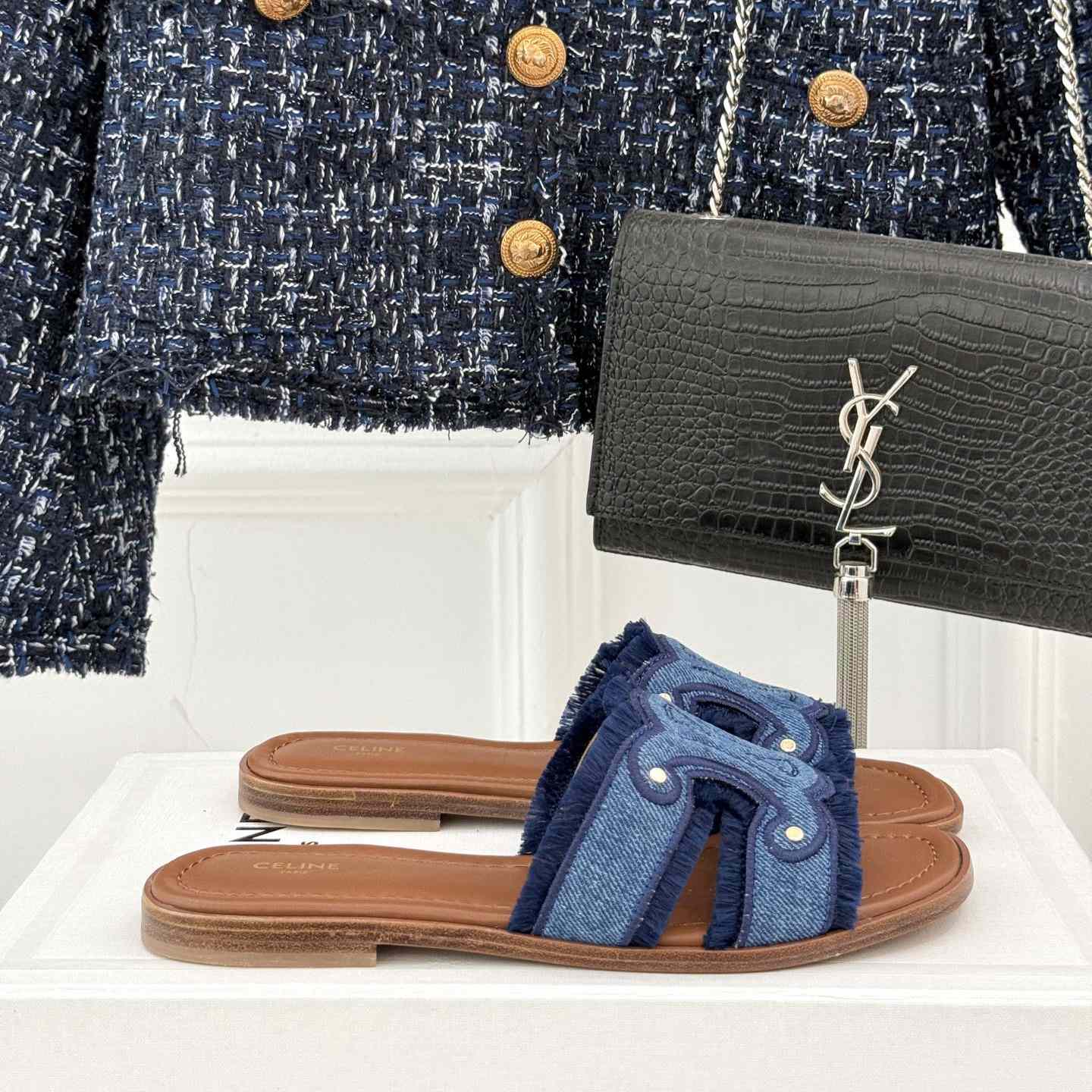 Celine Marina Fringed Mule In Denim  - EUR FASHION