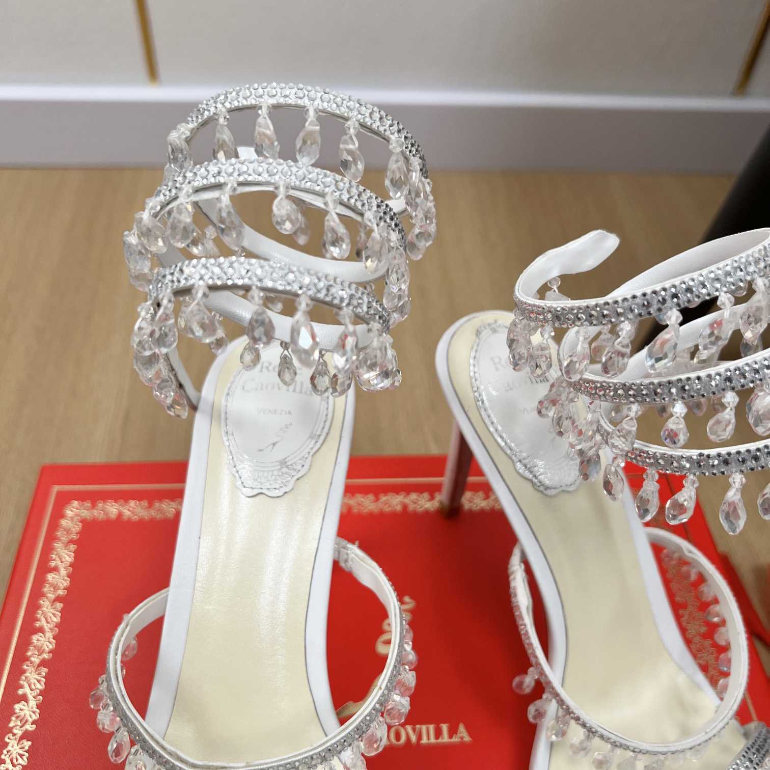 Rene Caovilla Jeweled Chandelier Crystal Teal Sandal  95mm - EUR FASHION