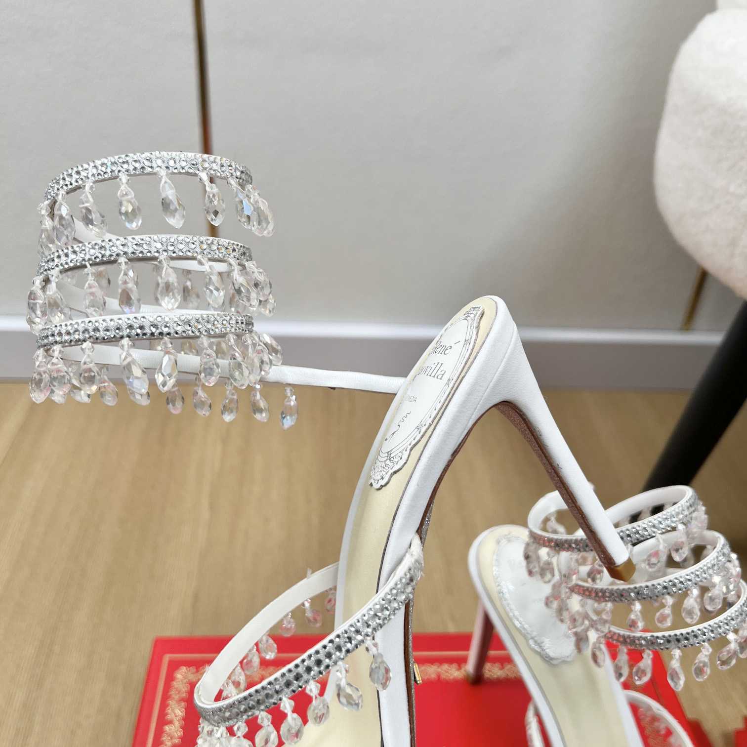 Rene Caovilla Jeweled Chandelier Crystal Teal Sandal  95mm - EUR FASHION
