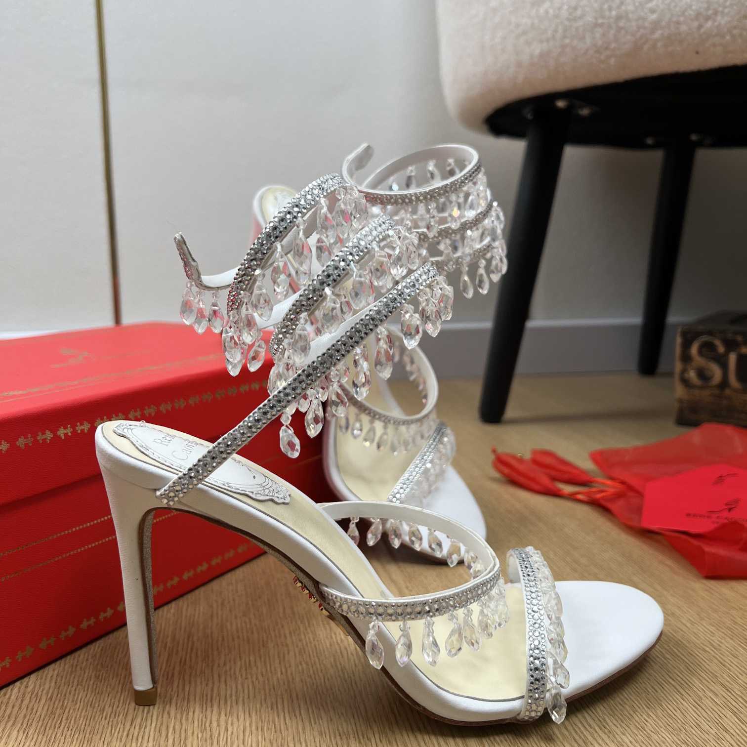 Rene Caovilla Jeweled Chandelier Crystal Teal Sandal  95mm - EUR FASHION