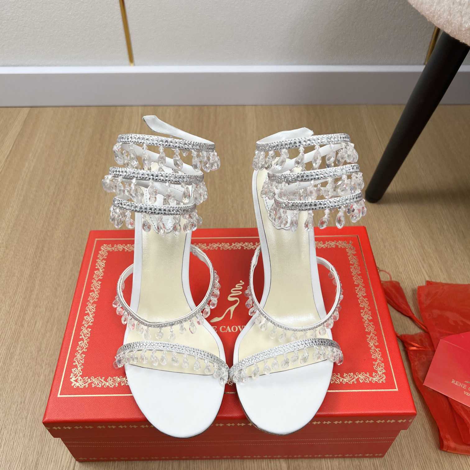 Rene Caovilla Jeweled Chandelier Crystal Teal Sandal  95mm - EUR FASHION