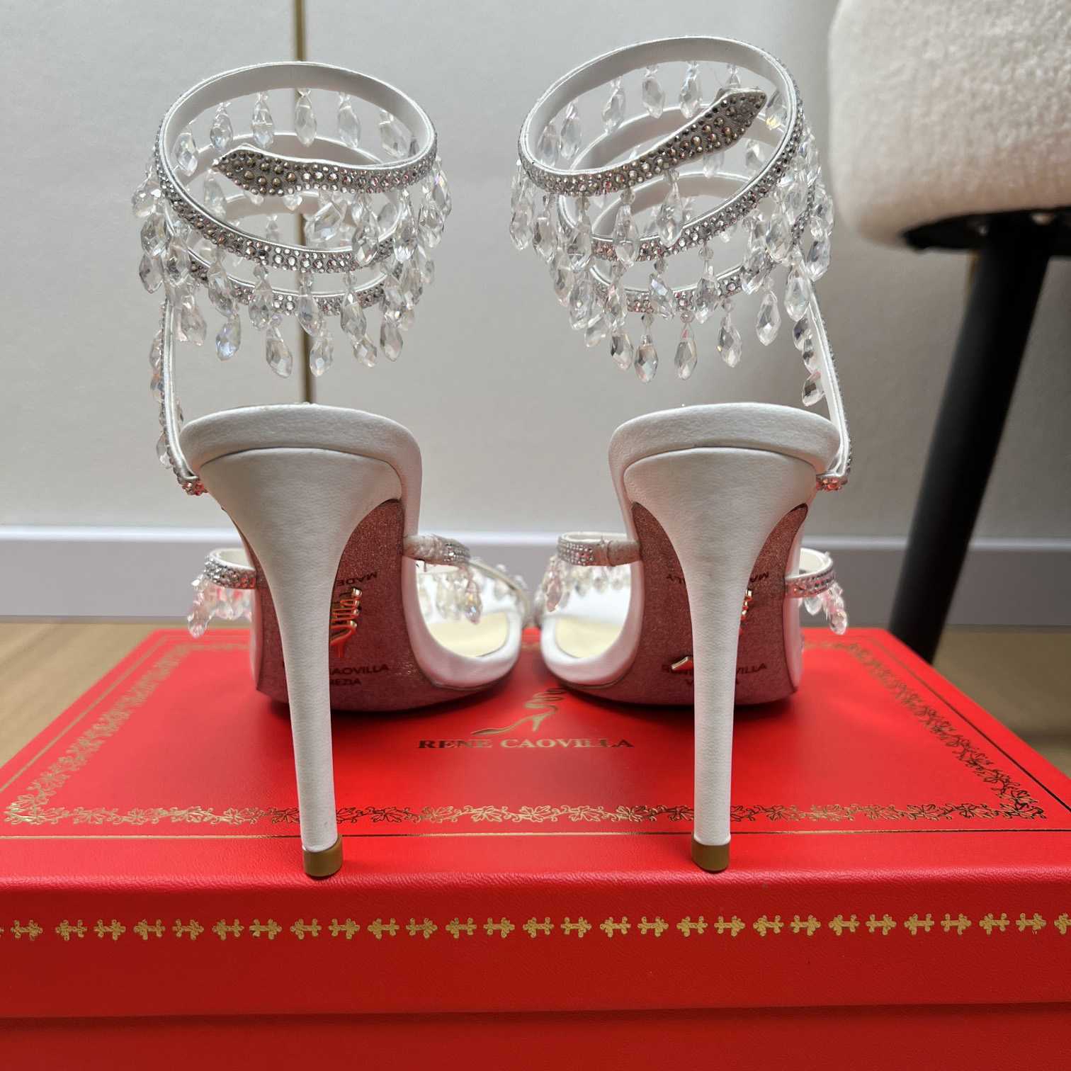 Rene Caovilla Jeweled Chandelier Crystal Teal Sandal  95mm - EUR FASHION
