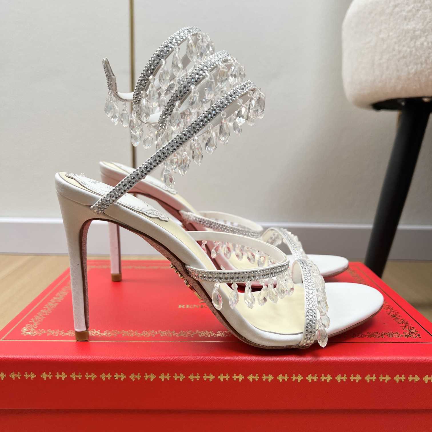 Rene Caovilla Jeweled Chandelier Crystal Teal Sandal  95mm - EUR FASHION