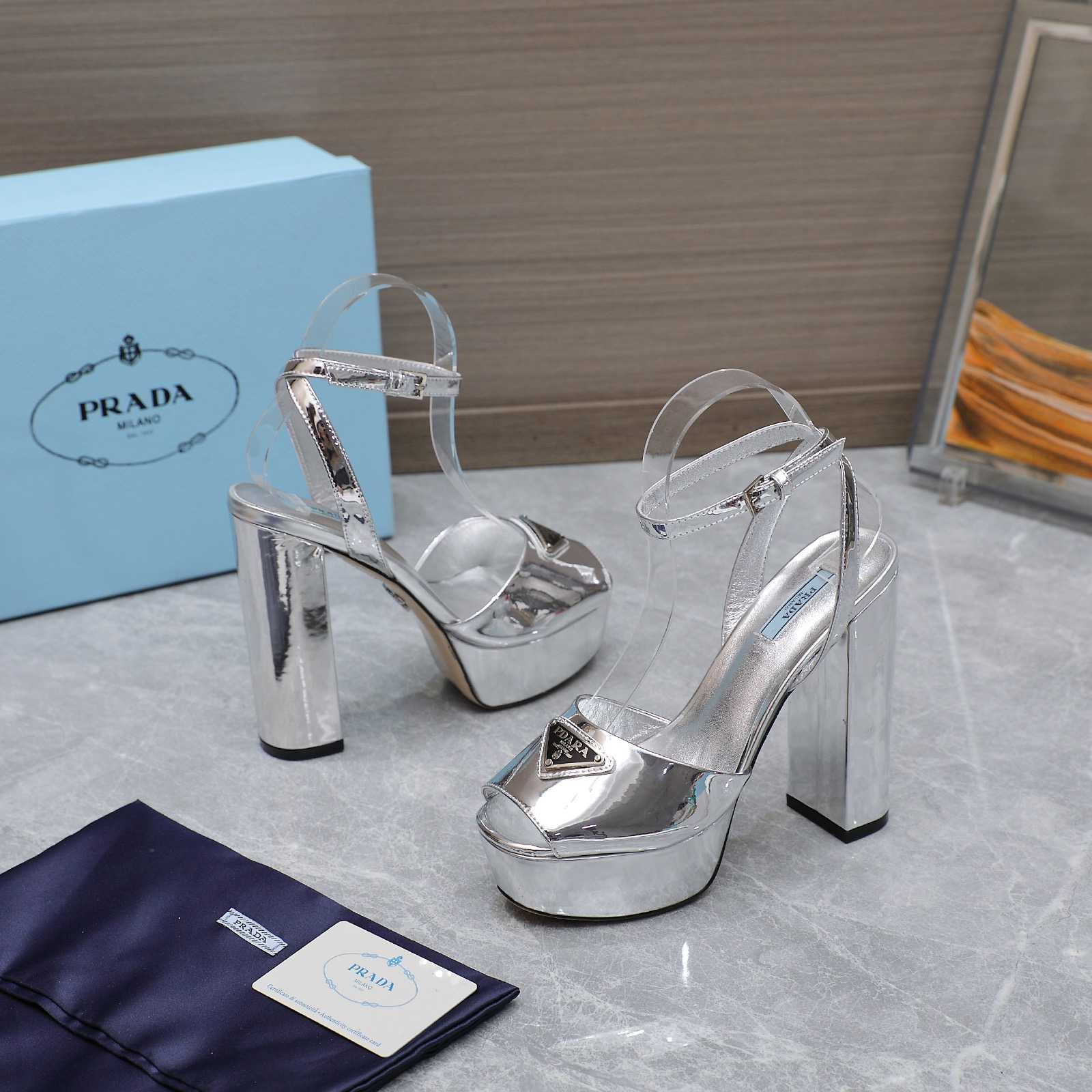 Prada Silver Tone Plateau Platform Sandals | Silver   13cm - EUR FASHION