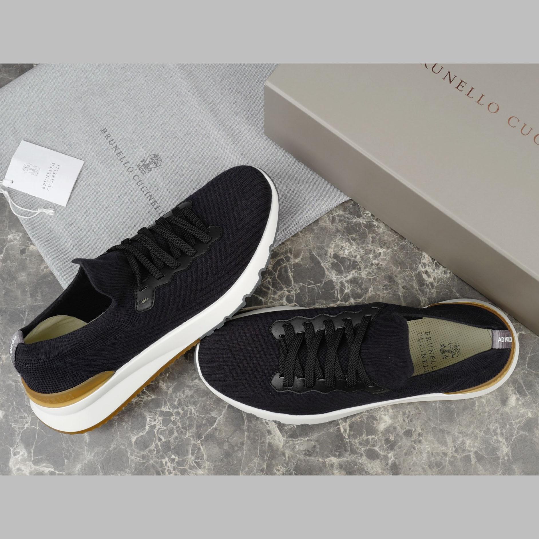 Brunello Cucinelli Cotton Knit And Semi-polished Calfskin Runners - EUR FASHION