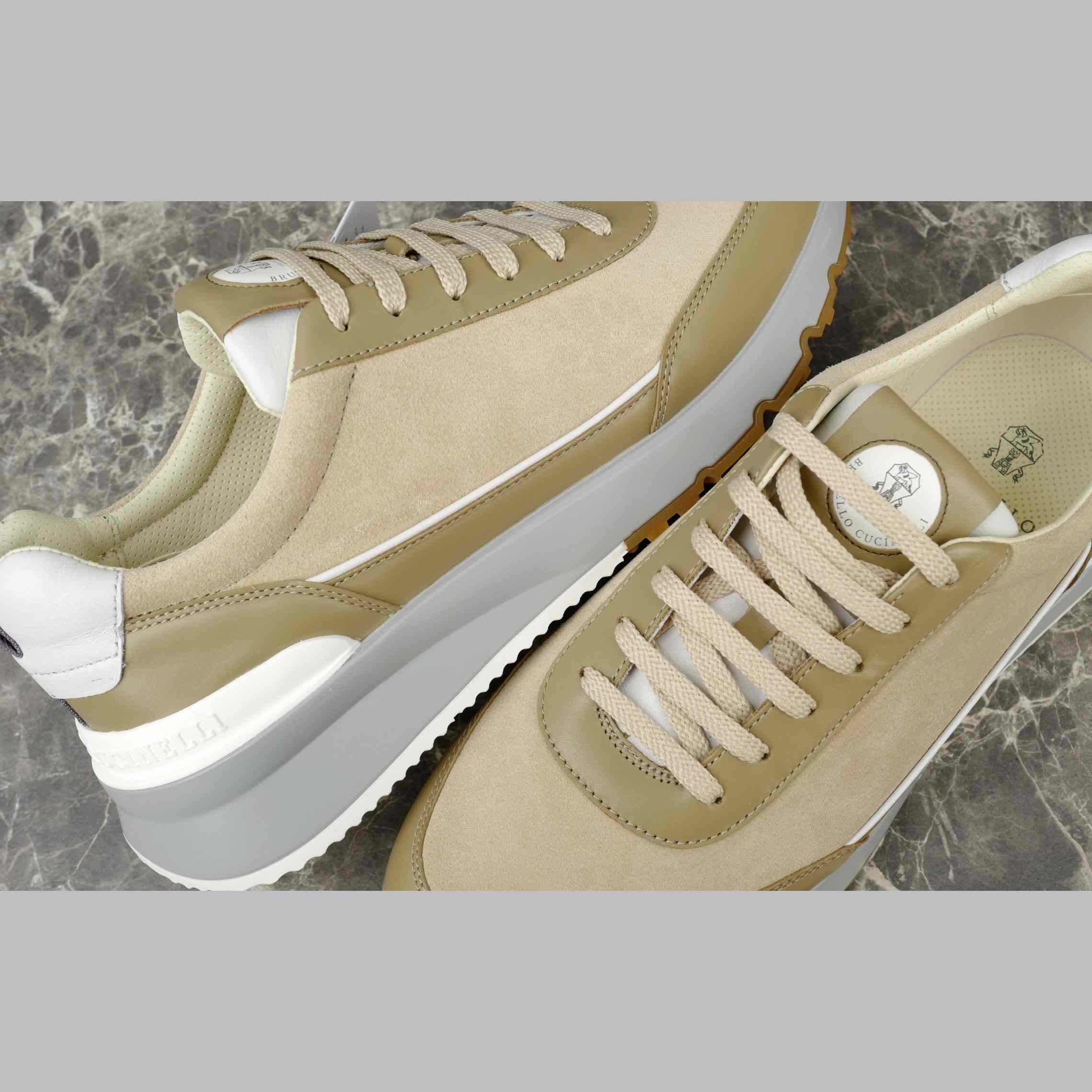 Brunello Cucinelli Washed Suede And Semi-polished Calfskin Runners  - EUR FASHION