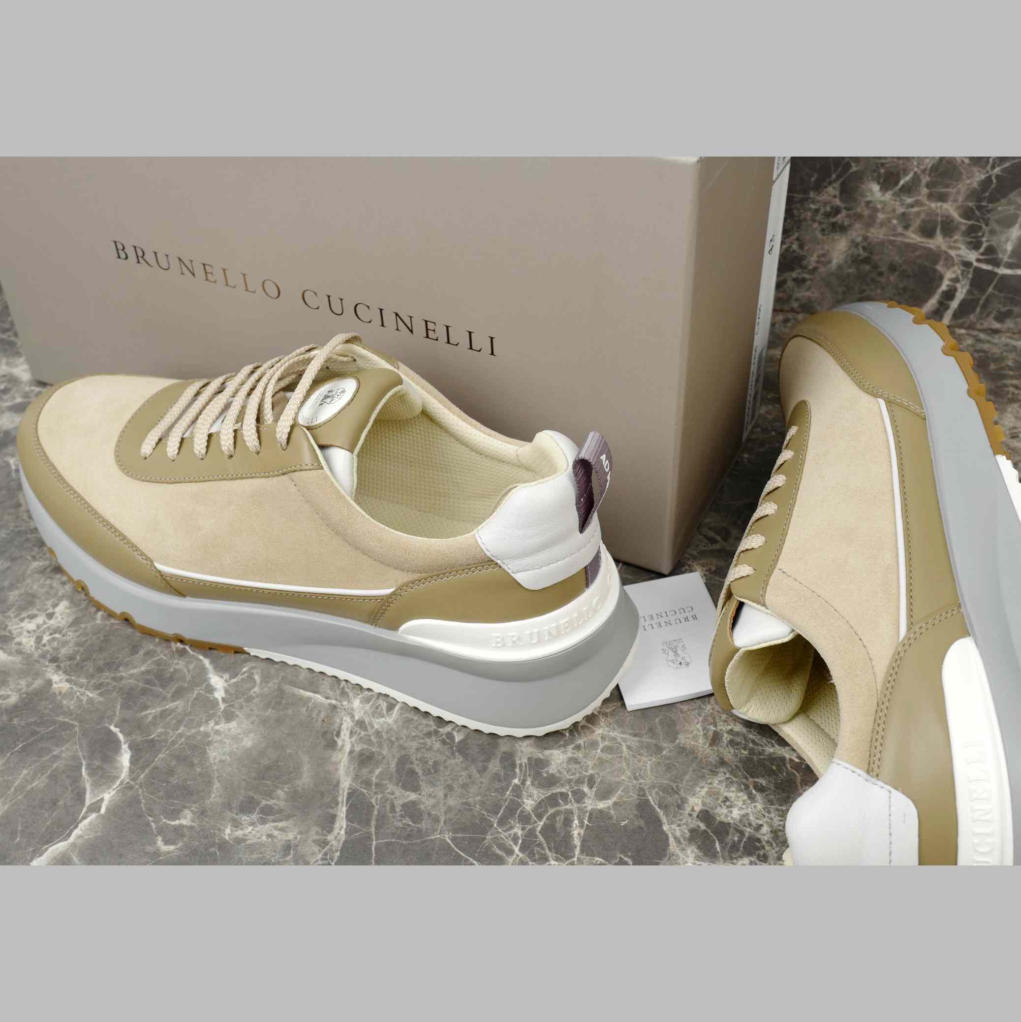 Brunello Cucinelli Washed Suede And Semi-polished Calfskin Runners  - EUR FASHION