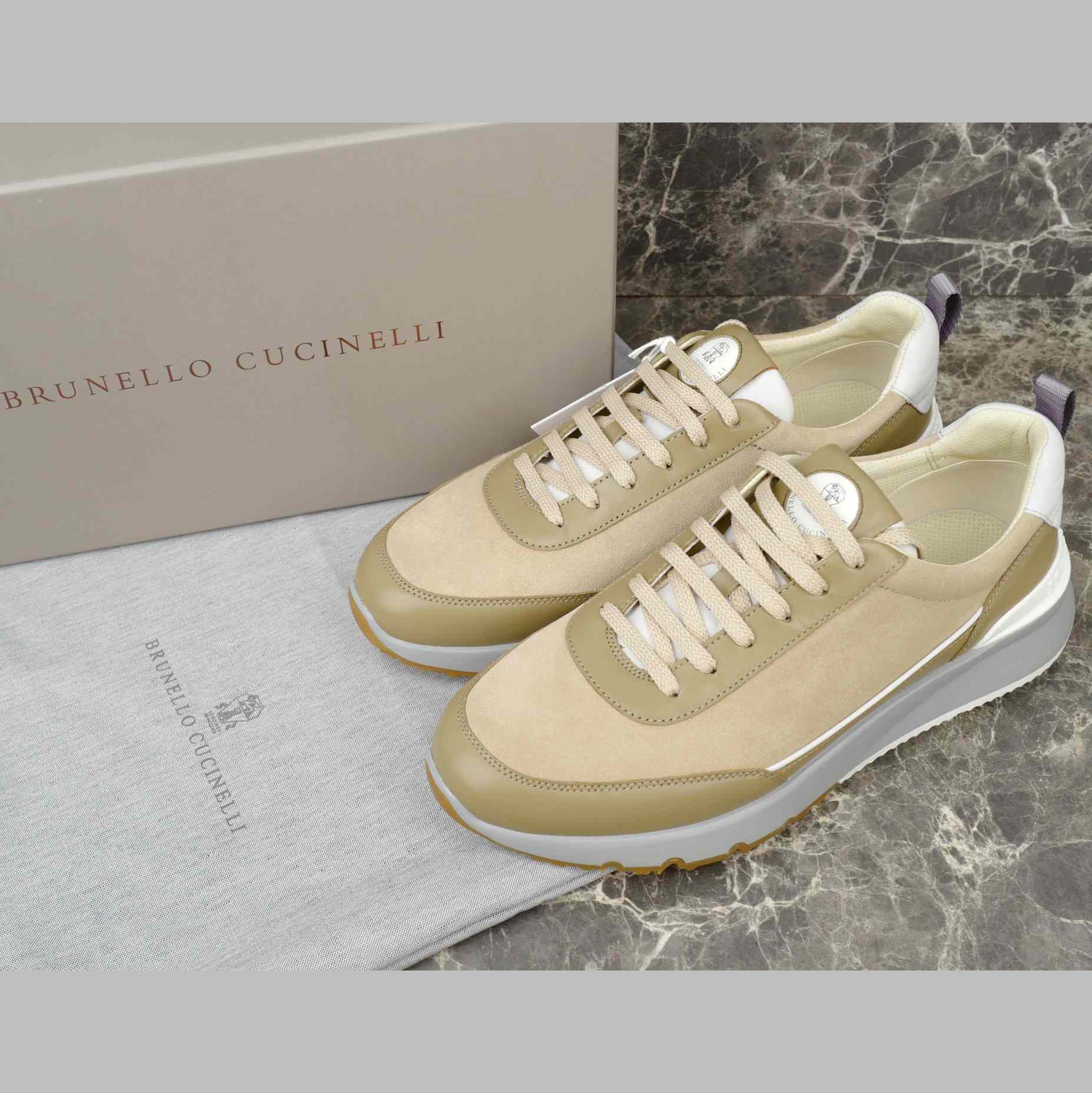 Brunello Cucinelli Washed Suede And Semi-polished Calfskin Runners  - EUR FASHION