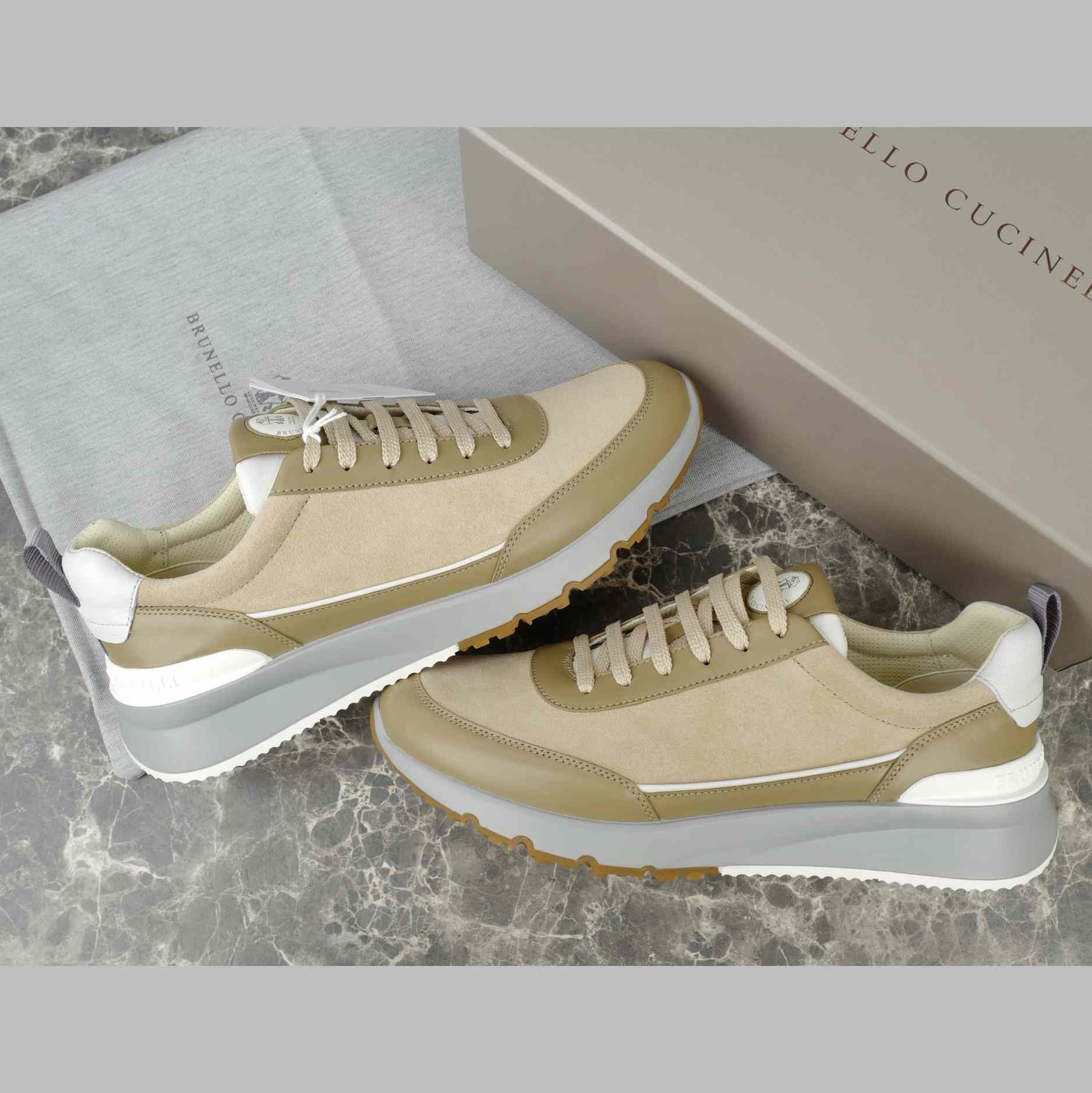 Brunello Cucinelli Washed Suede And Semi-polished Calfskin Runners  - EUR FASHION