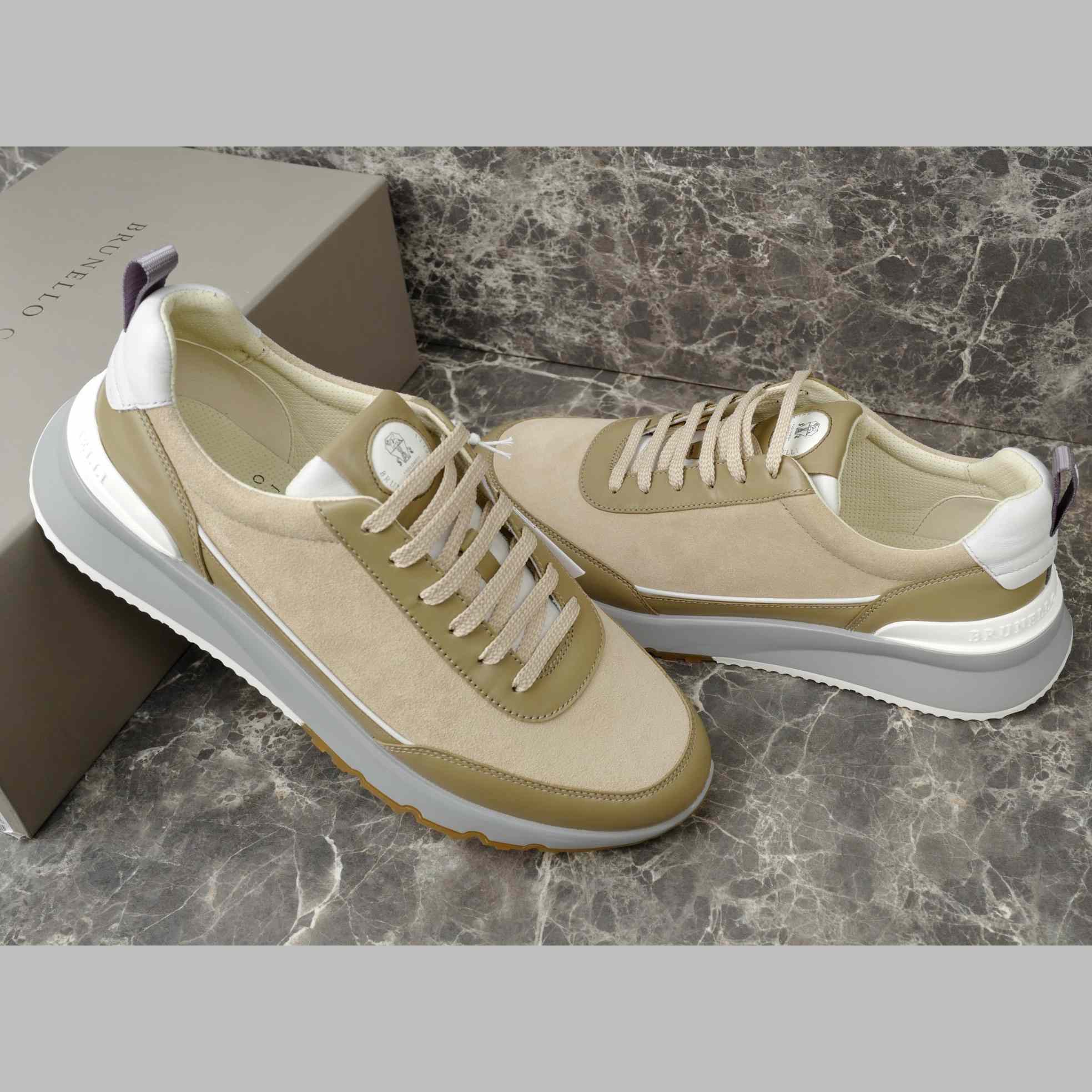 Brunello Cucinelli Washed Suede And Semi-polished Calfskin Runners  - EUR FASHION