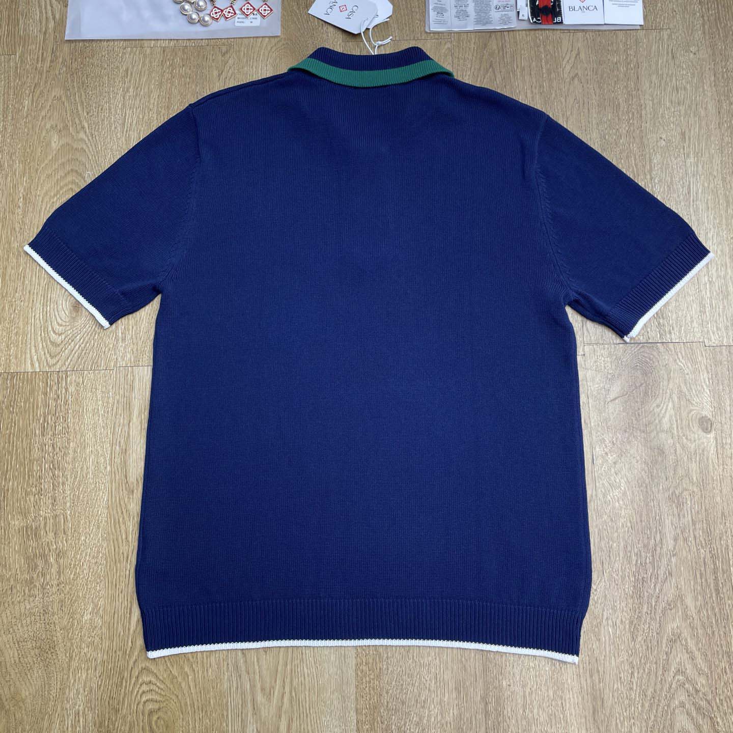 Casablanca Merino Wool T-shirt With Striped Collar In Blue   D0089 - EUR FASHION
