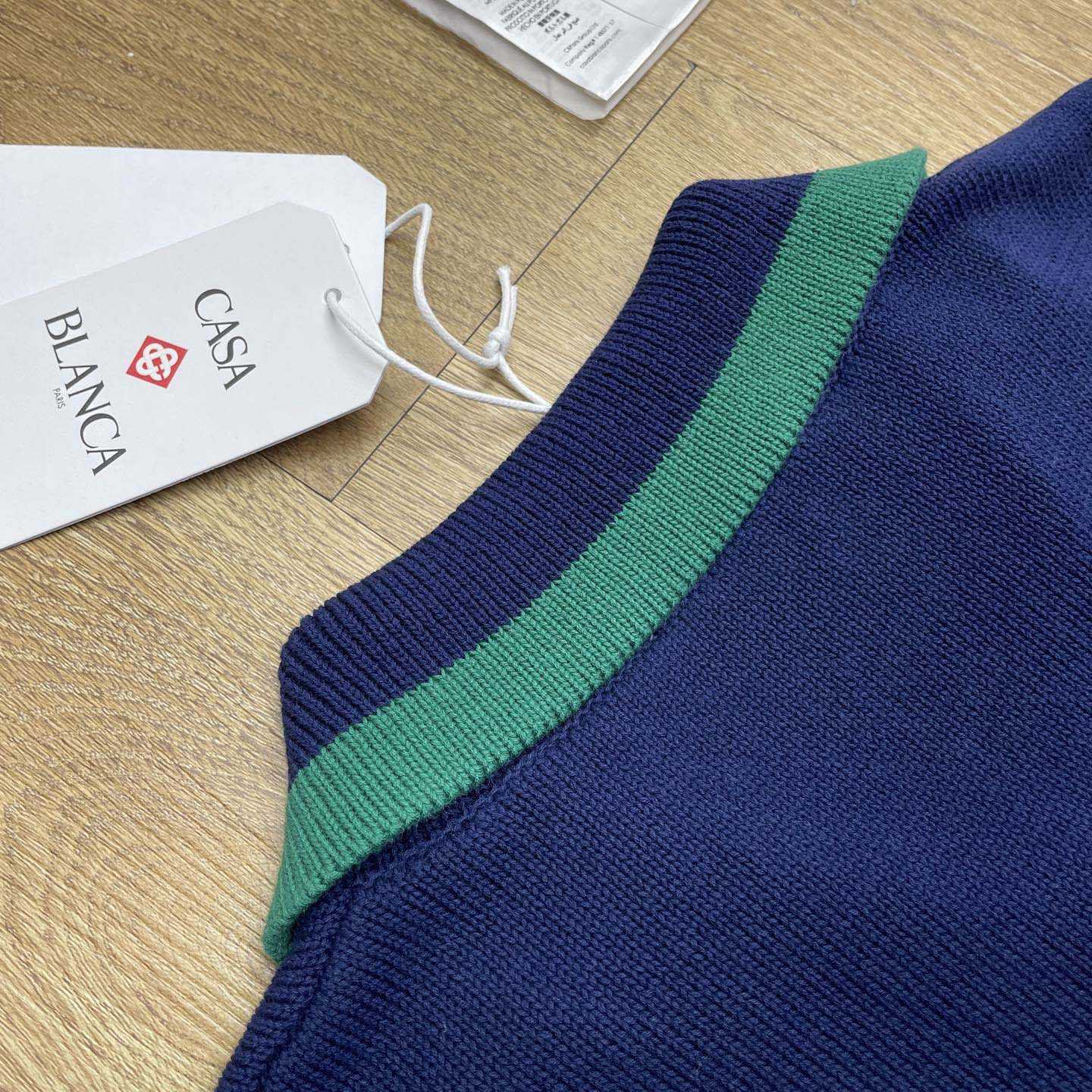 Casablanca Merino Wool T-shirt With Striped Collar In Blue   D0089 - EUR FASHION