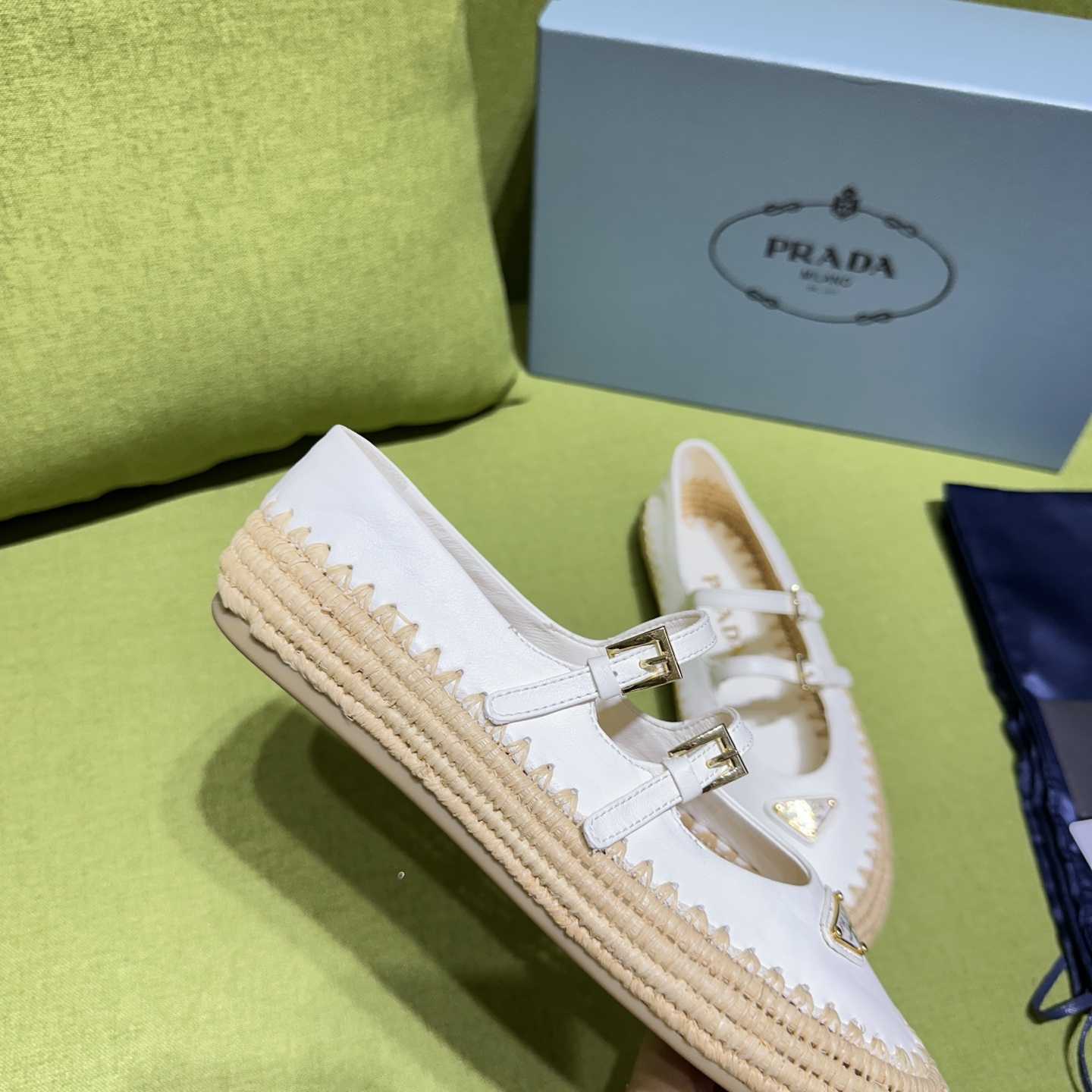 Prada Nappa Leather And Raffia Ballerinas - EUR FASHION