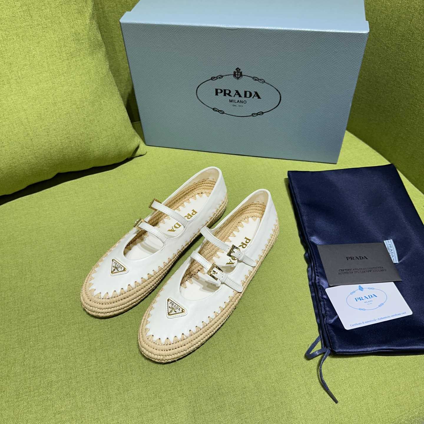 Prada Nappa Leather And Raffia Ballerinas - EUR FASHION
