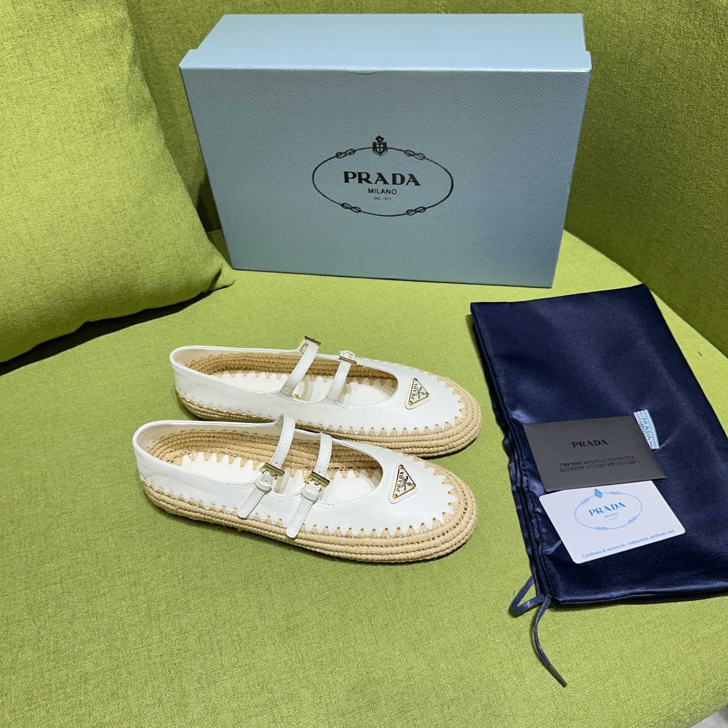 Prada Nappa Leather And Raffia Ballerinas - EUR FASHION