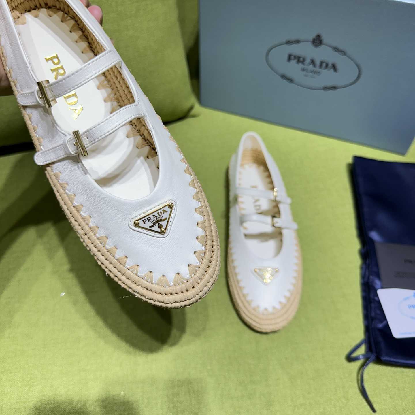 Prada Nappa Leather And Raffia Ballerinas - EUR FASHION