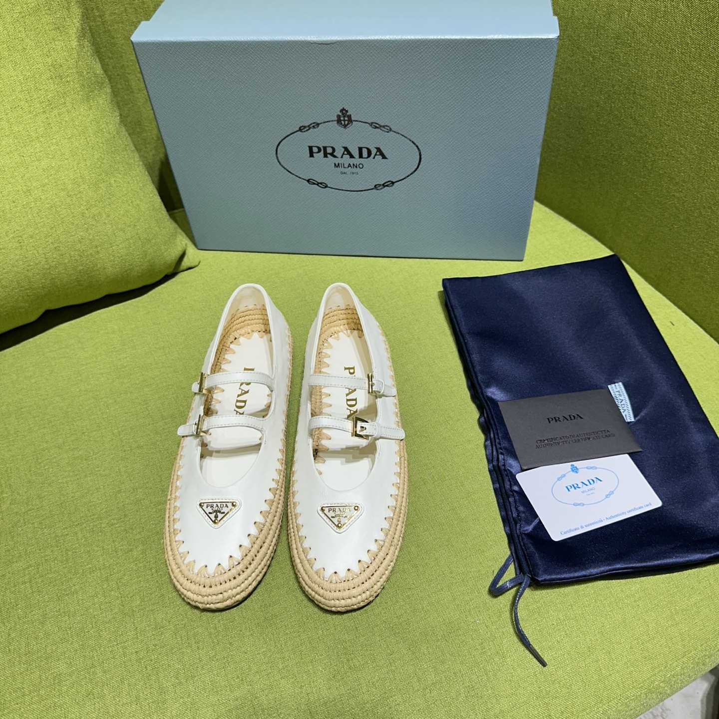 Prada Nappa Leather And Raffia Ballerinas - EUR FASHION